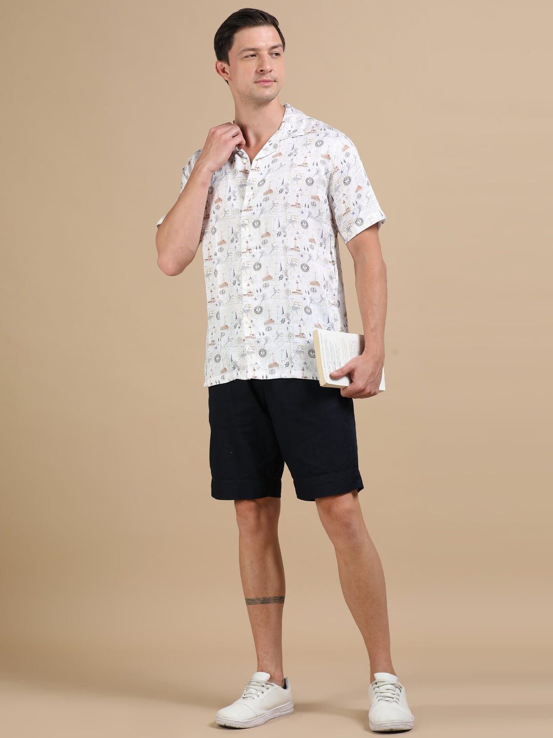 Mermaid Ecru tencel printed shirt