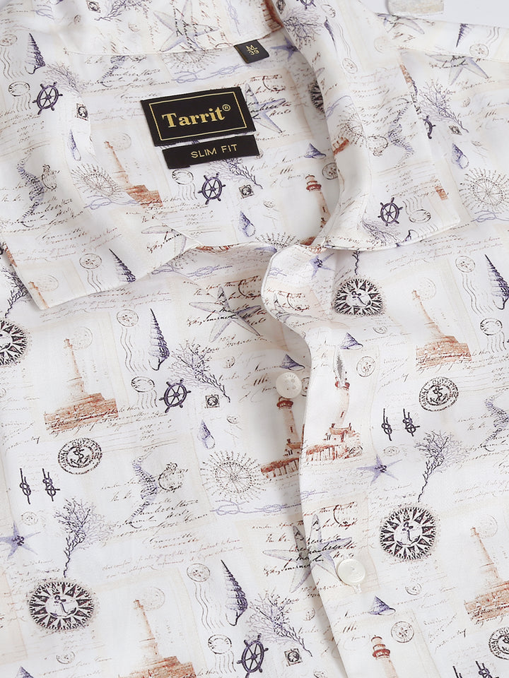 Mermaid Ecru tencel printed shirt