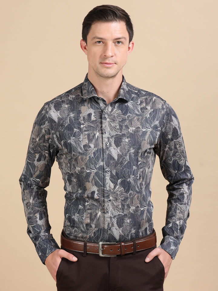 Auriel Navy giza printed shirt