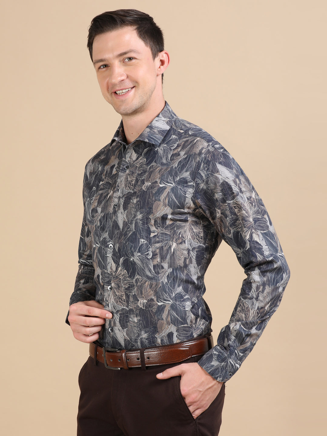 Auriel Navy giza printed shirt