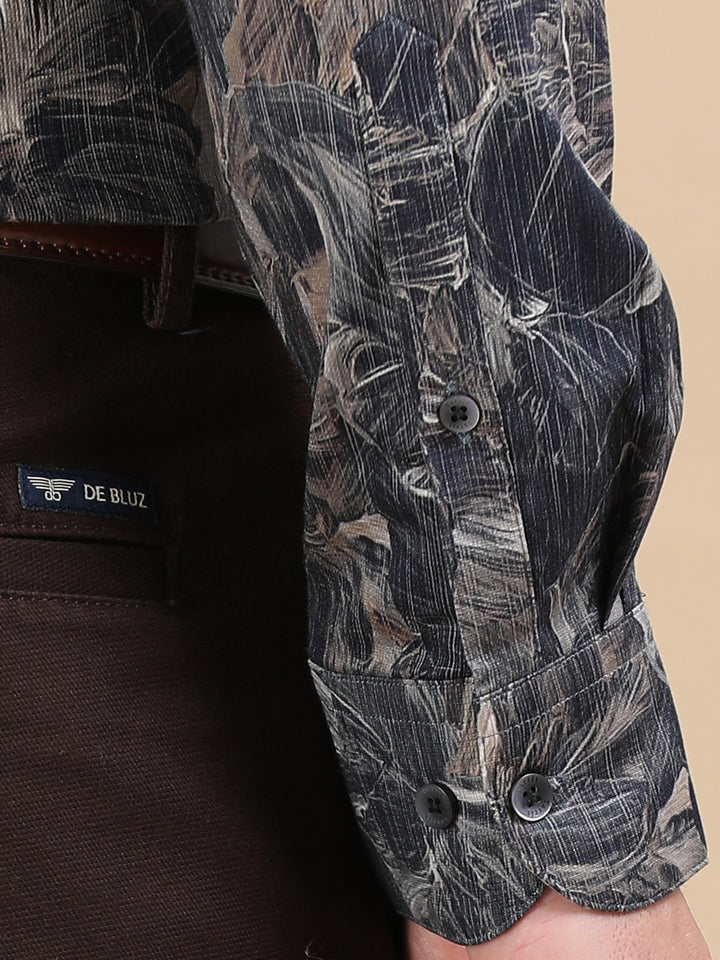 Auriel Navy giza printed shirt