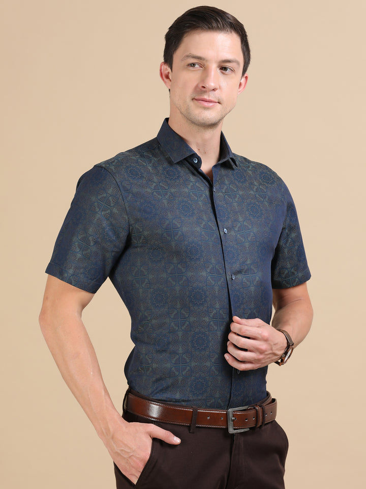 Sona Navy giza jacquard shirt
