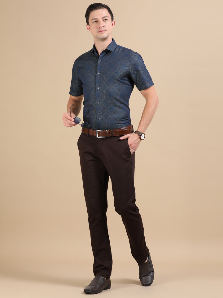 Sona Navy giza jacquard shirt
