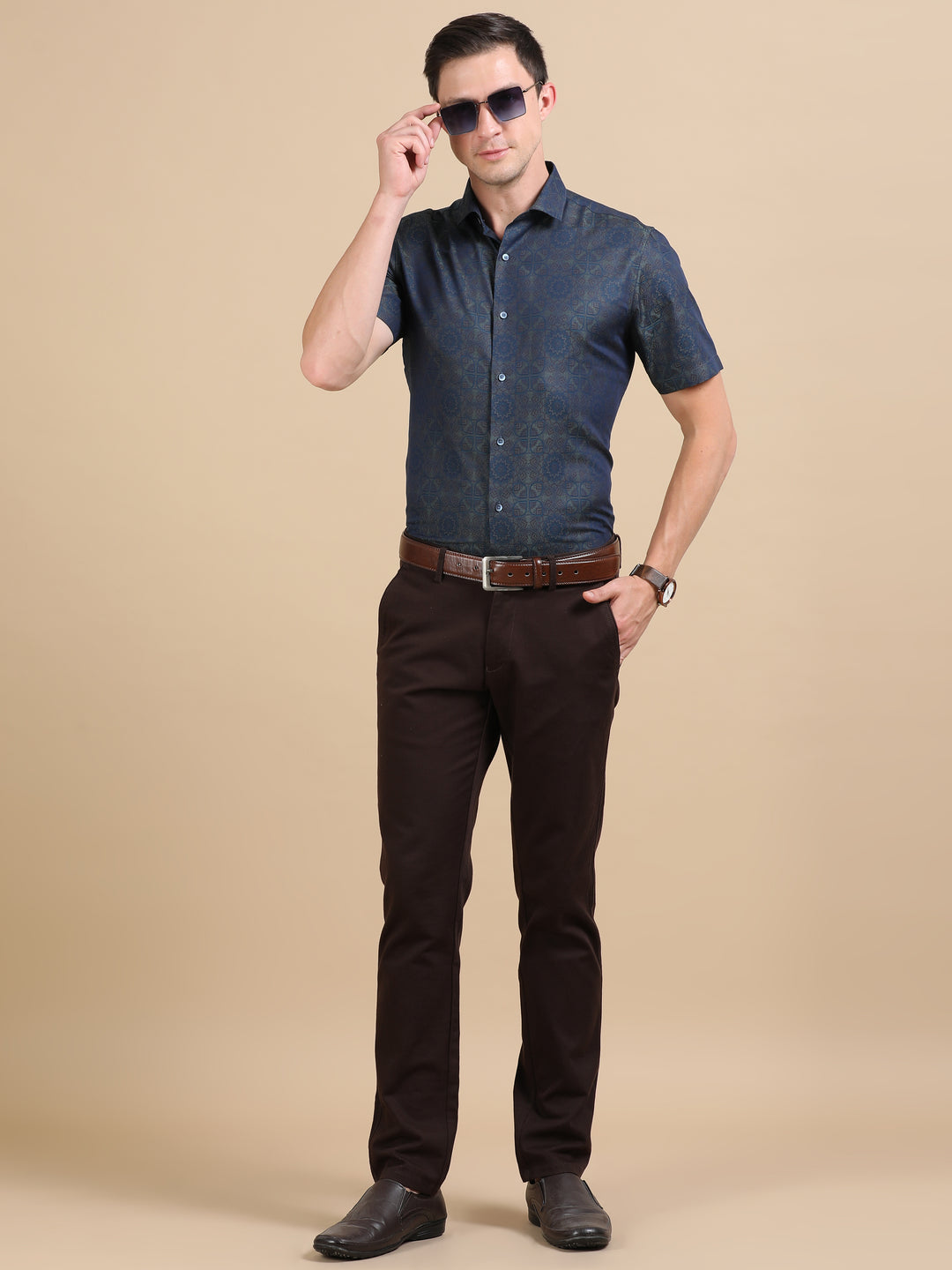 Sona Navy giza jacquard shirt