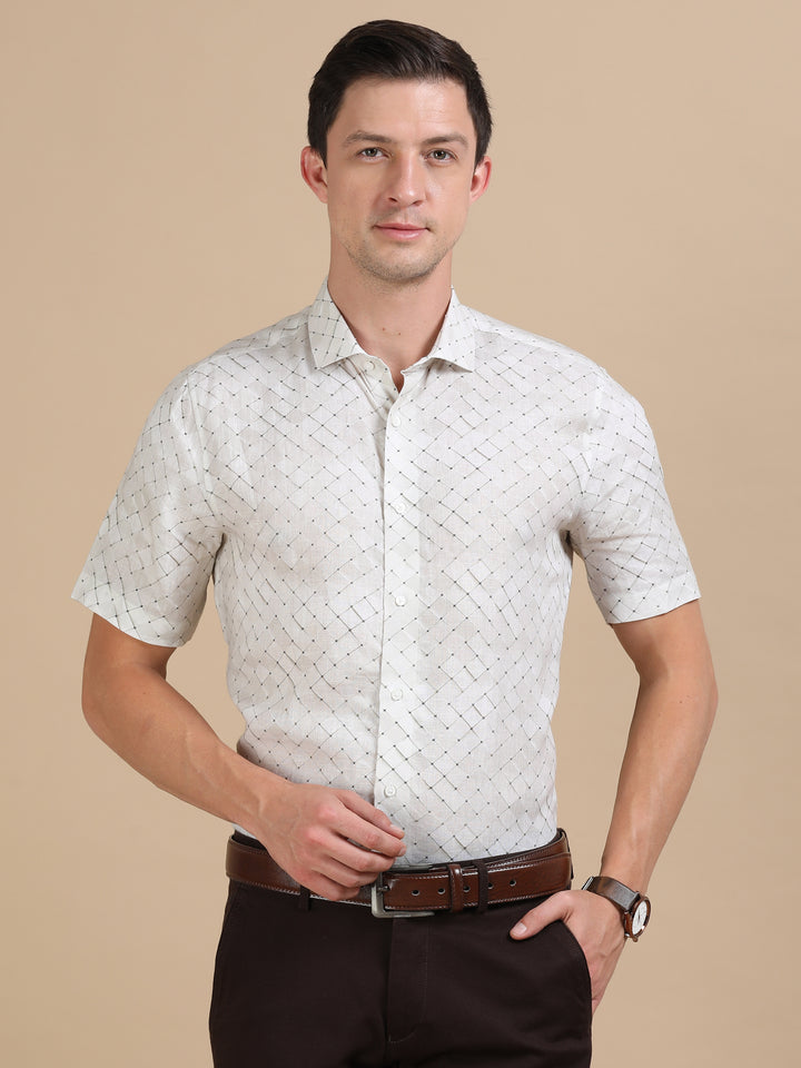 Golda Ecru linen printed shirt