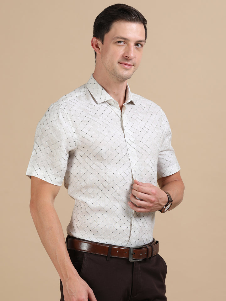 Golda Ecru linen printed shirt