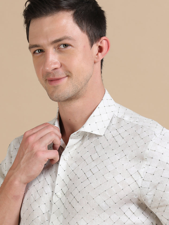 Golda Ecru linen printed shirt