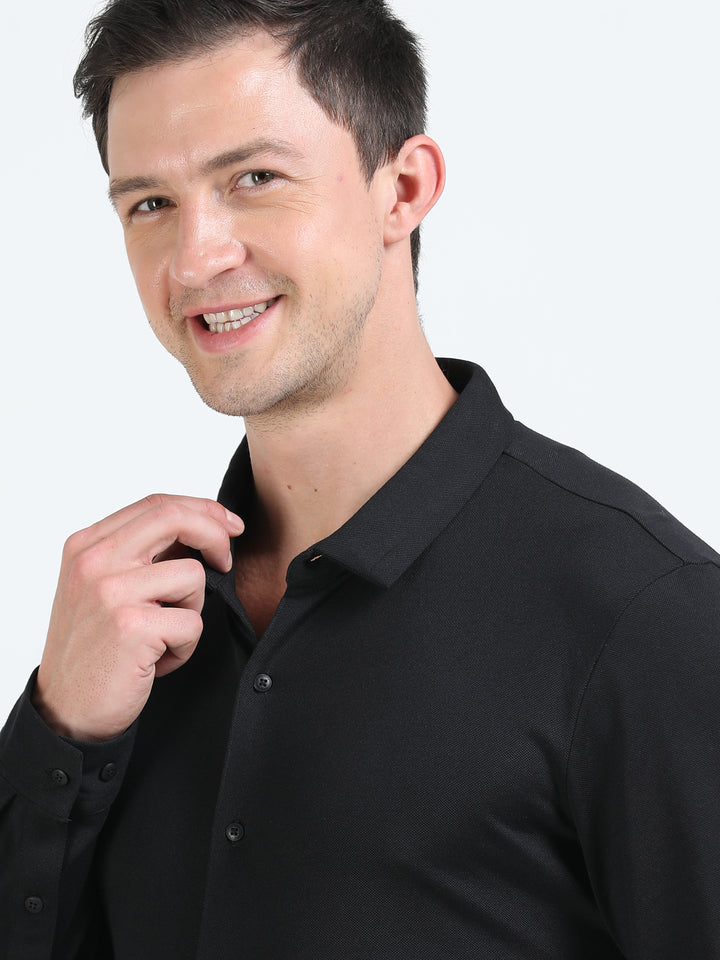 Aurum Black rich cotton knit shirt