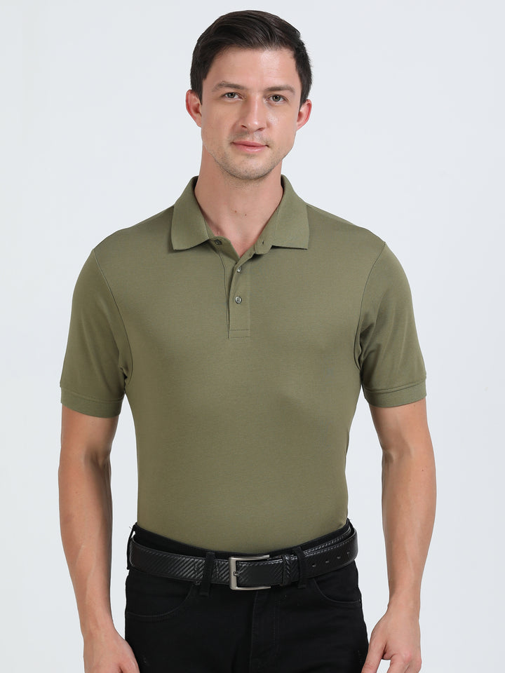 Marigold Olive pique rich cotton knit polo