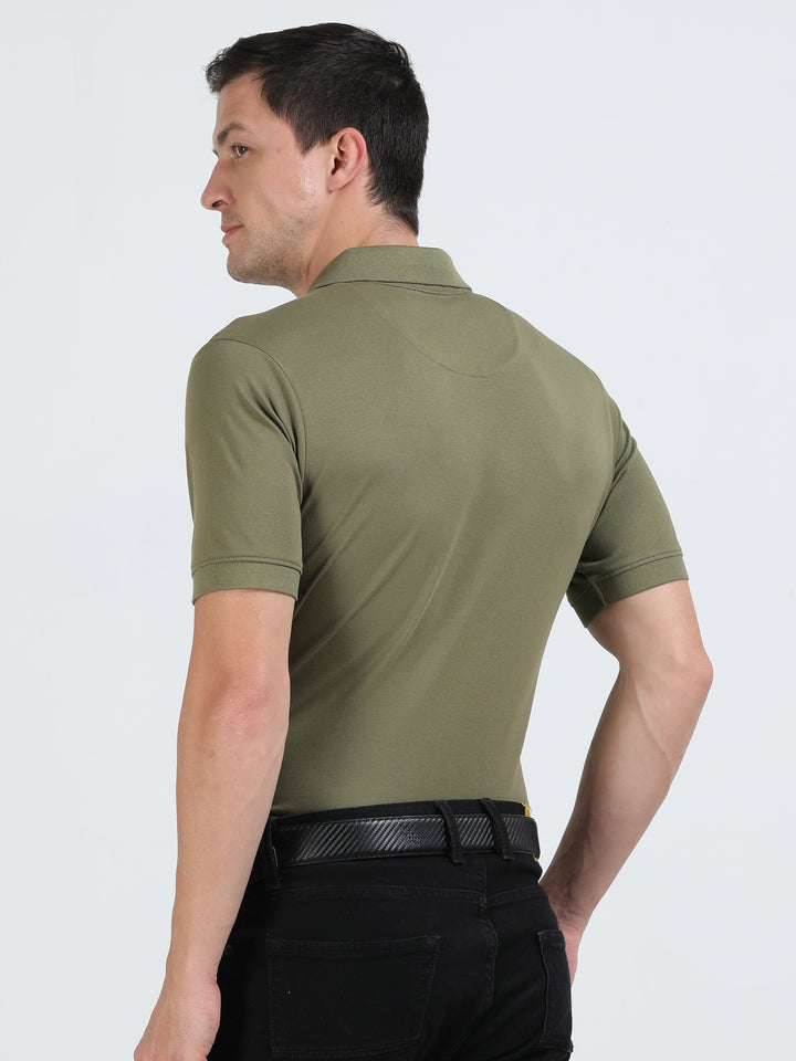 Marigold Olive pique rich cotton knit polo