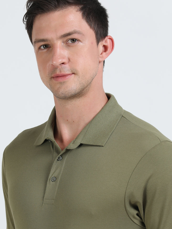 Marigold Olive pique rich cotton knit polo
