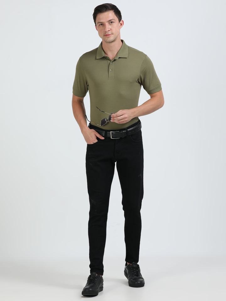 Marigold Olive pique rich cotton knit polo