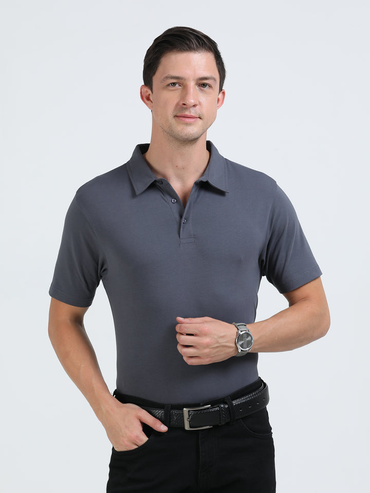 Boston grey supima spandex cotton knit polo