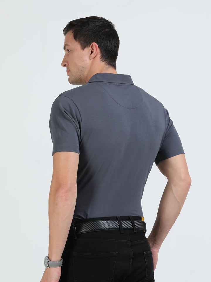 Boston grey supima spandex cotton knit polo