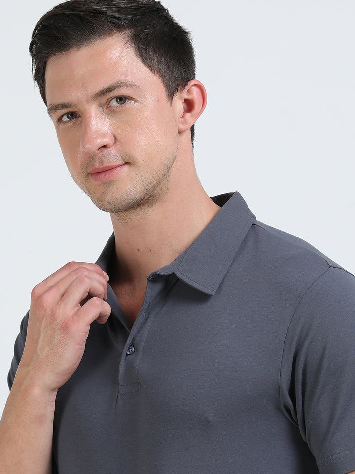 Boston grey supima spandex cotton knit polo