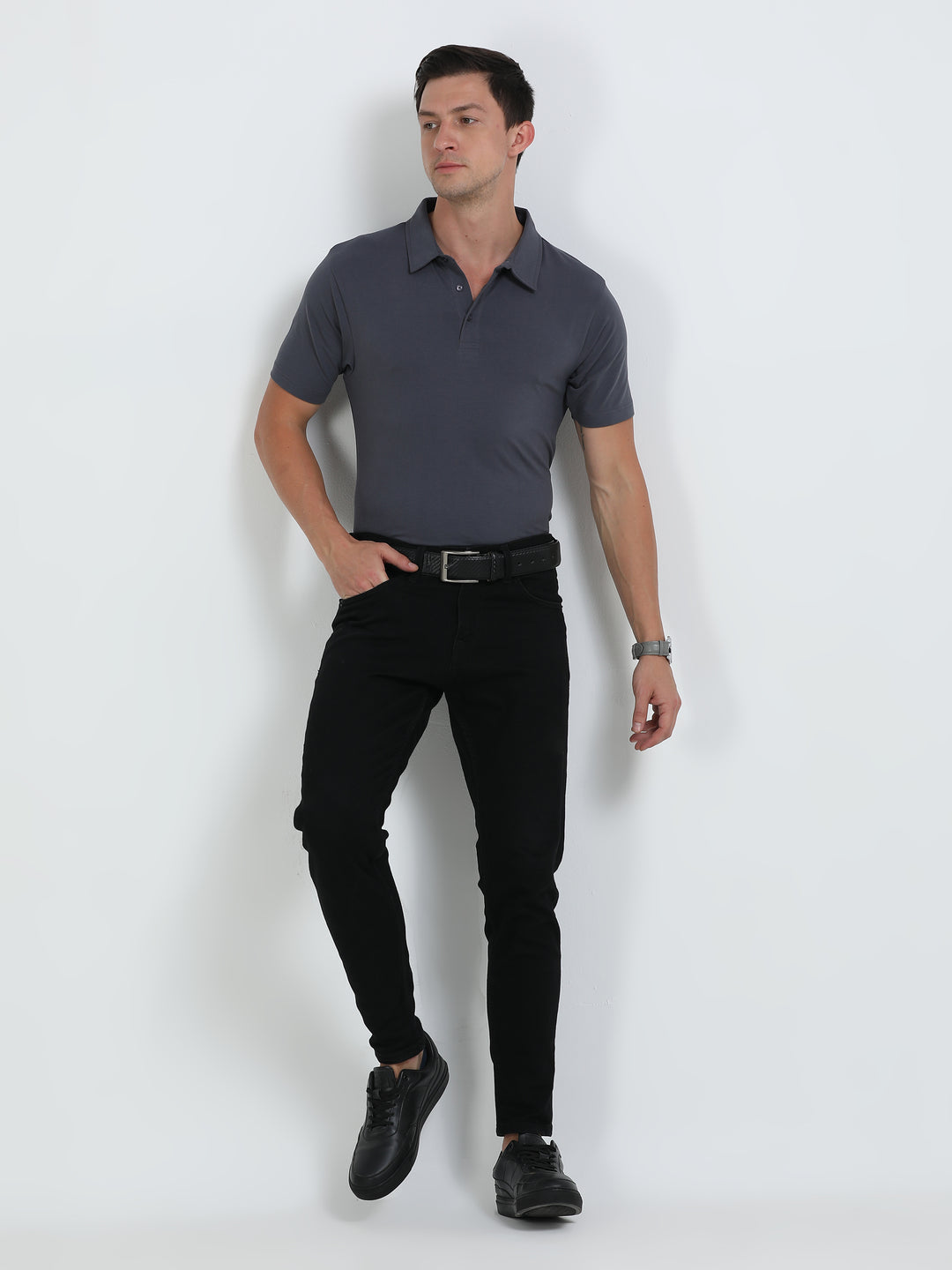 Boston grey supima spandex cotton knit polo