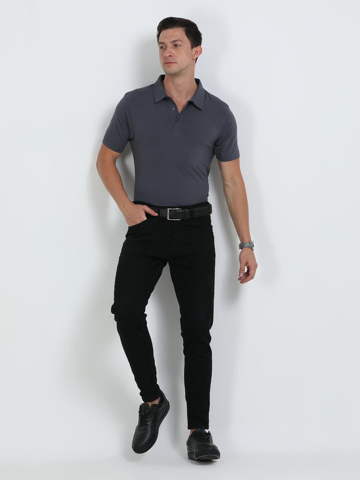 Boston grey supima spandex cotton knit polo