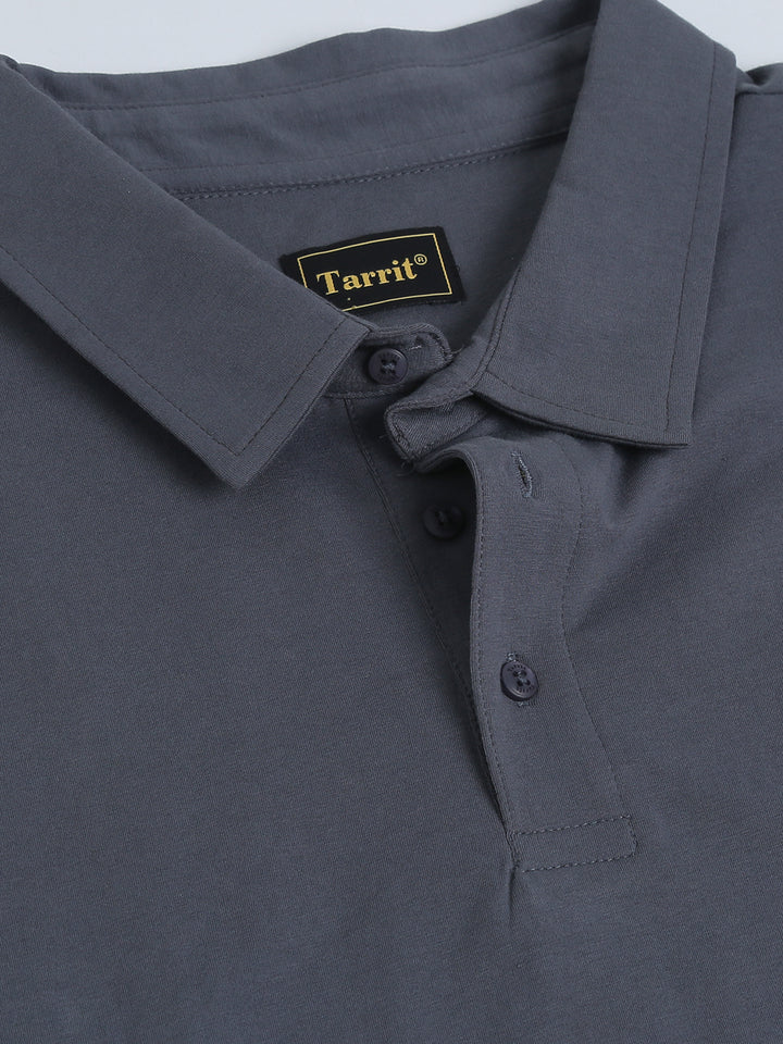 Boston grey supima spandex cotton knit polo