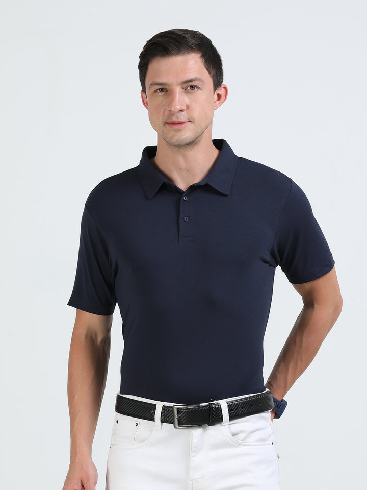 Boston Navy supima spandex cotton knit polo