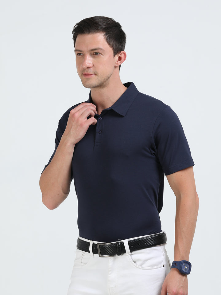 Boston Navy supima spandex cotton knit polo