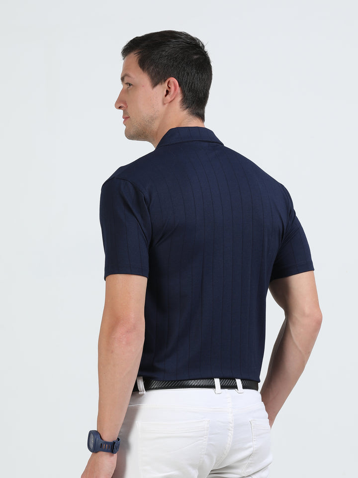 Aureo Navy rich cotton blend full open shirt