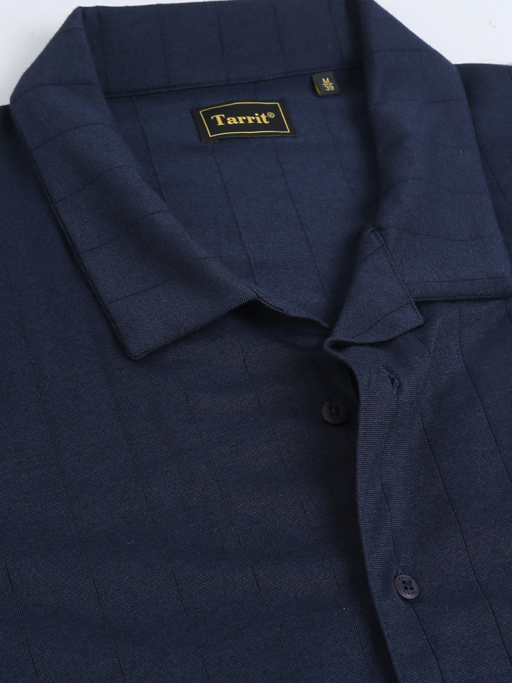 Aureo Navy rich cotton blend full open shirt