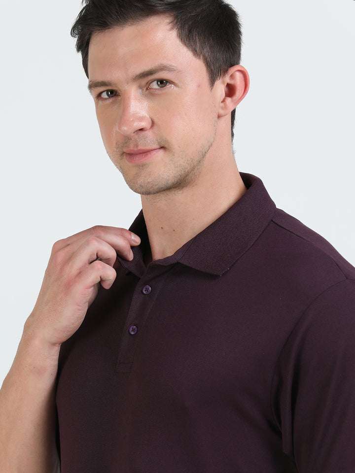 Marigold Wine pique rich cotton knit polo