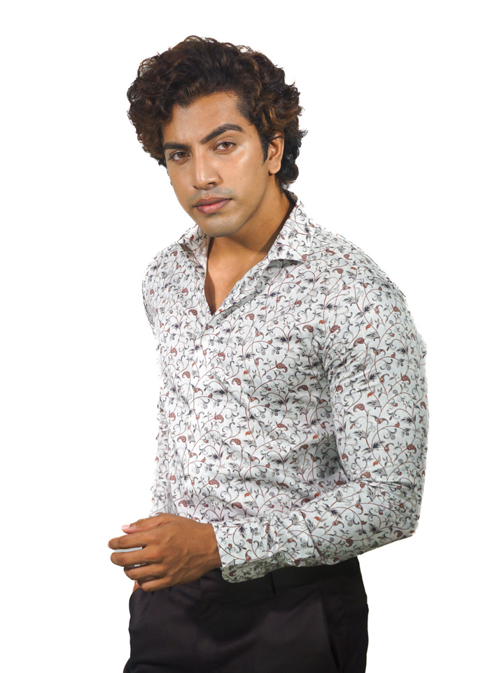 Giza Red Green Multi Color Printed Long Sleeve Shirt for Men