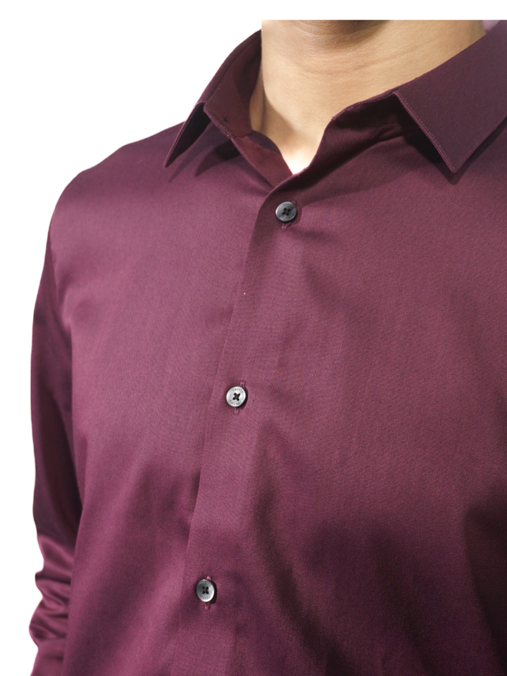 Giza Solid Red Wine Long Sleeve Shirt for Men