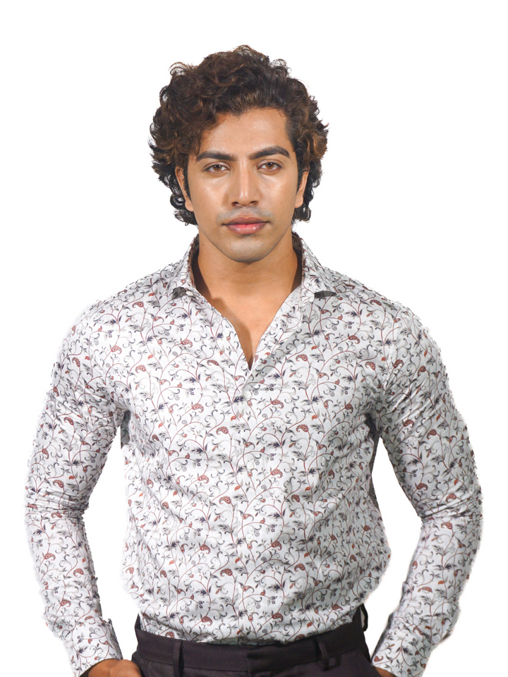 Giza Red Green Multi Color Printed Long Sleeve Shirt for Men