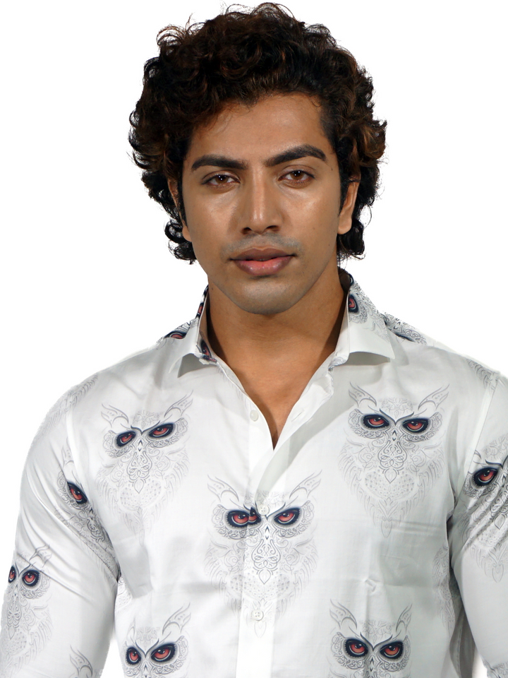 Giza Snow Owl Printed Long Sleeve Shirt for Men