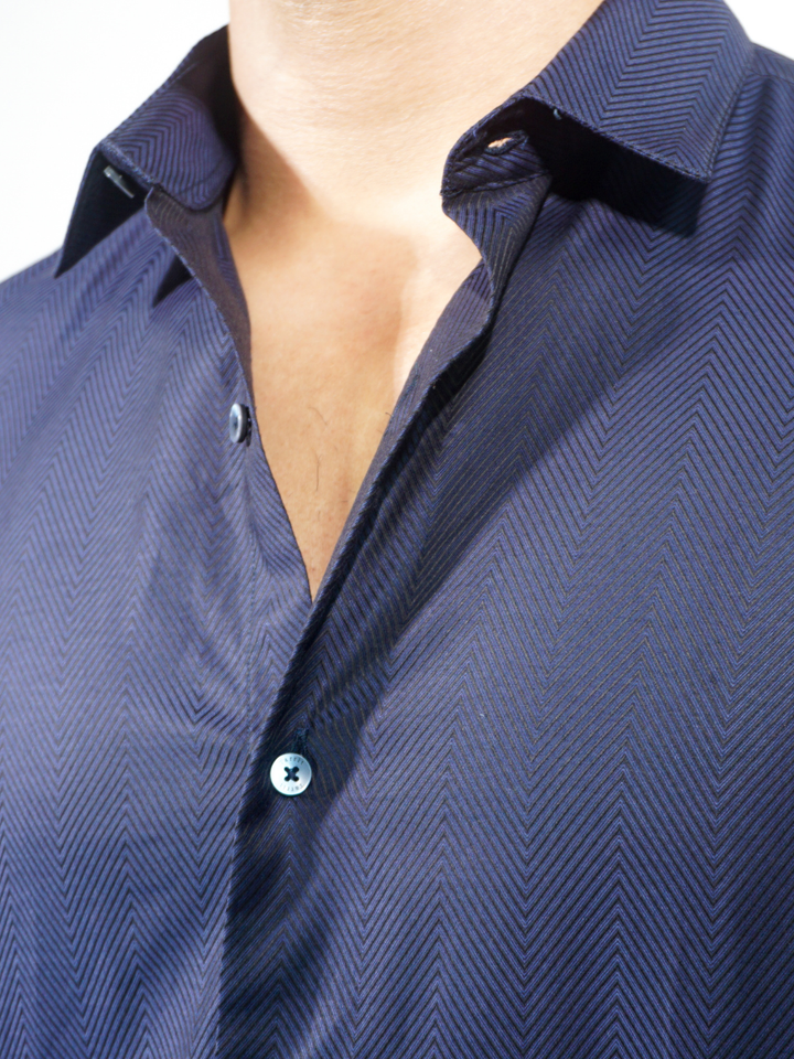 Royal Blue Solid Jacquard Long Sleeve Shirt for Men