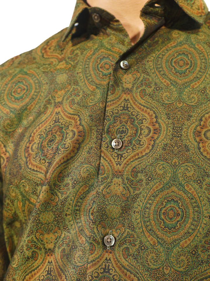 Giza Green Jacquard Long Sleeve Shirt for Men