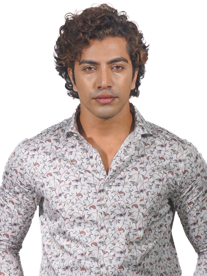 Giza Red Green Multi Color Printed Long Sleeve Shirt for Men