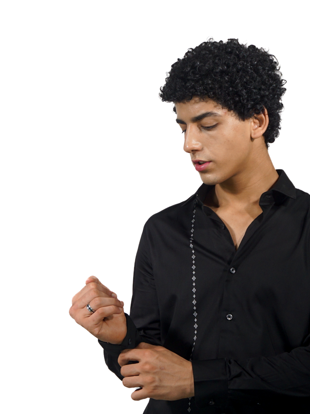 Giza Black White Stripe Jacquard Long Sleeve Shirt for Men