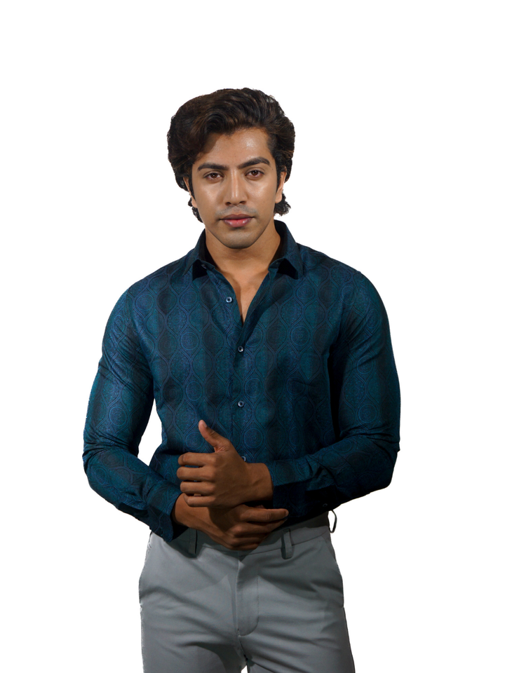 Fine Cotton Magic Eye Jacquard Long Sleeve Shirt for Men