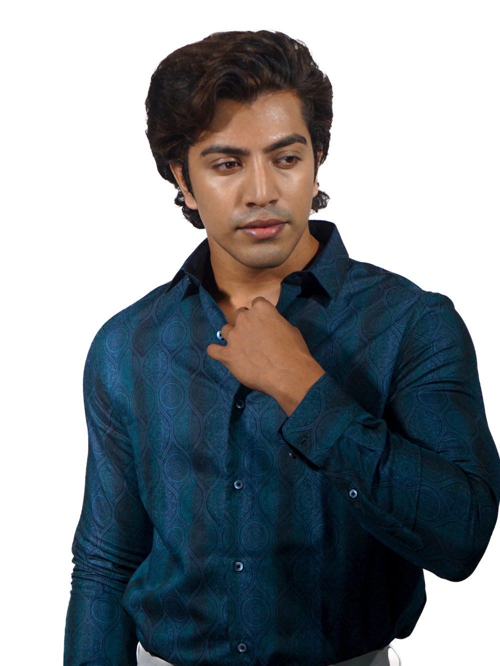 Fine Cotton Magic Eye Jacquard Long Sleeve Shirt for Men