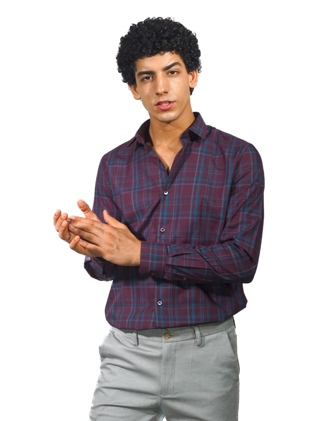 Maroon knitted checked shirt for men 