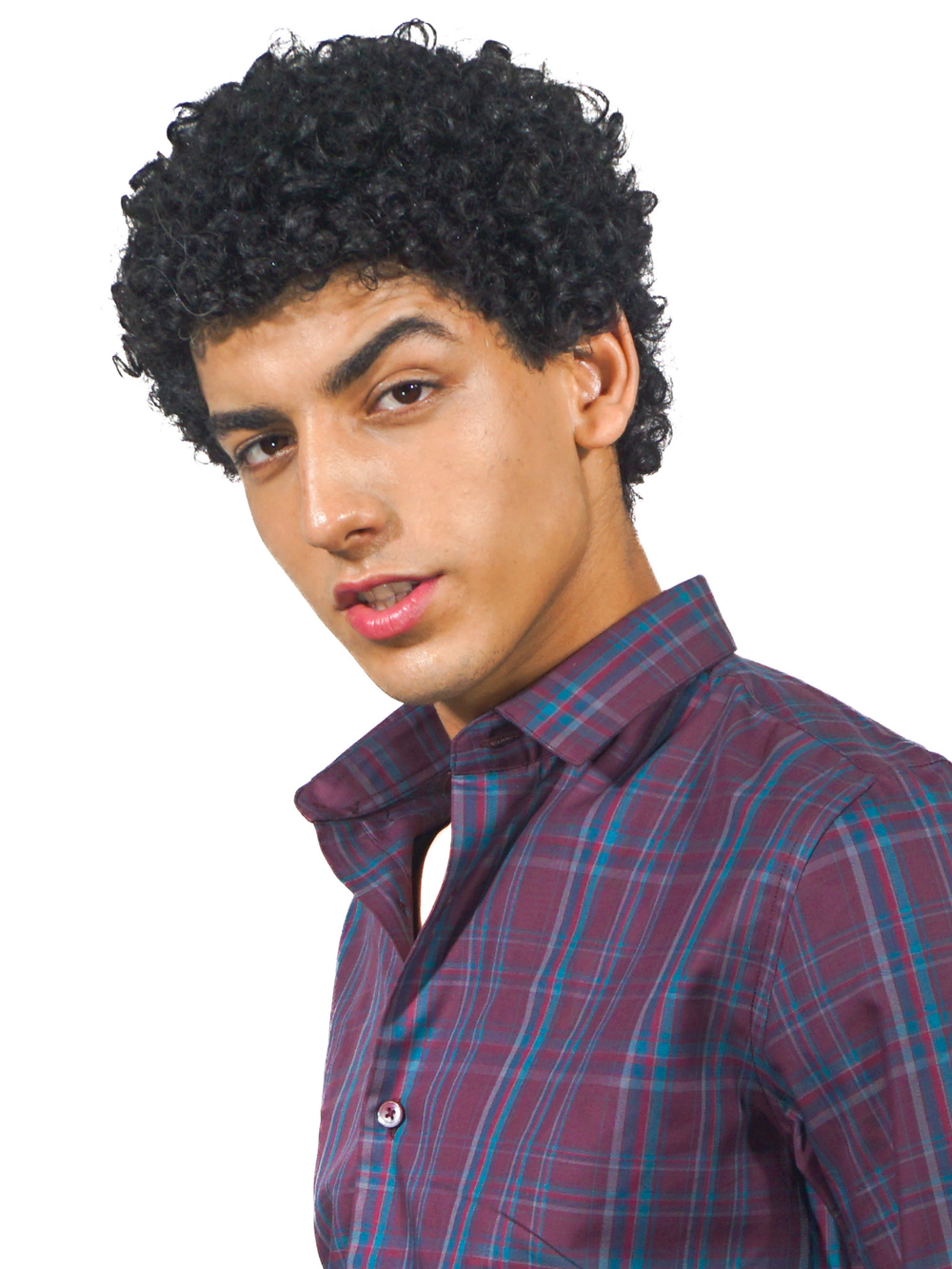 Maroon knitted checked shirt for men 