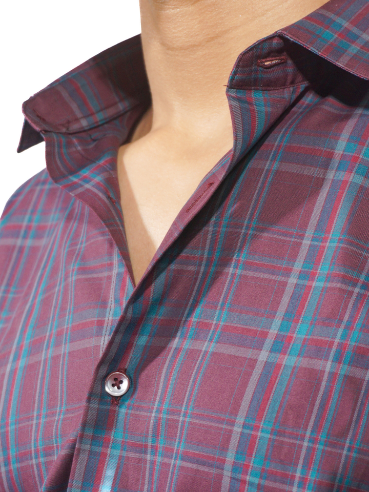 Maroon knitted checked shirt for men 