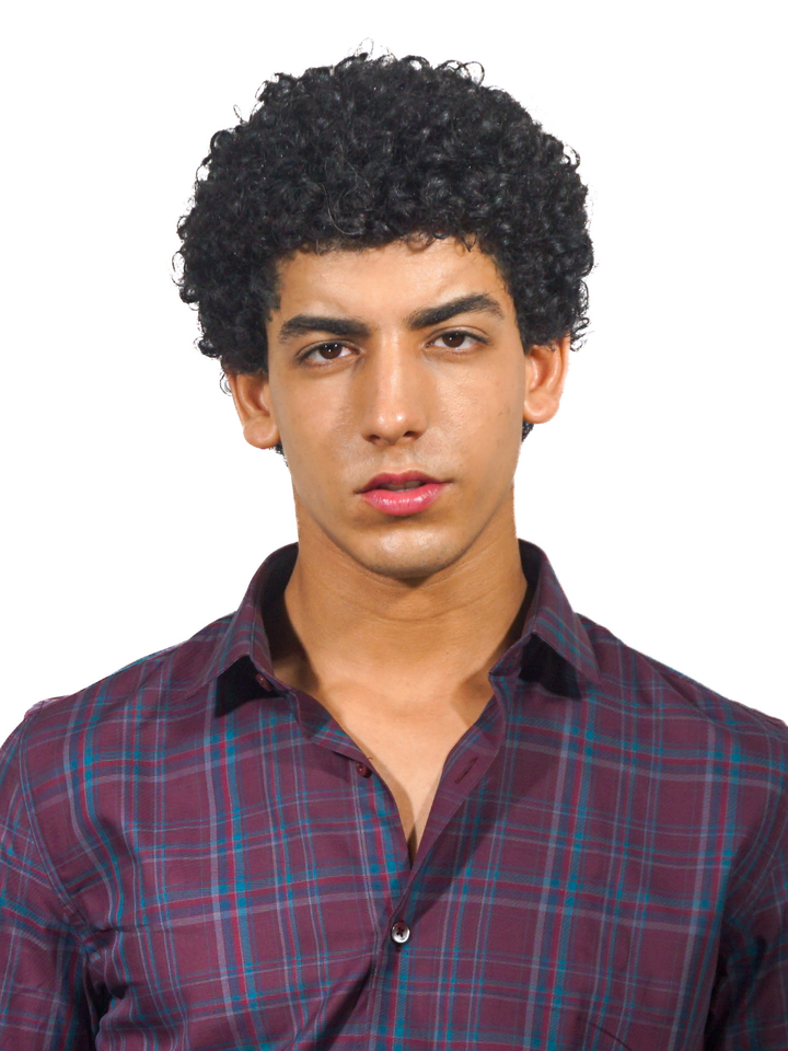 Marron Knitted Blue Multi Checks Long Sleeve Shirt for Men