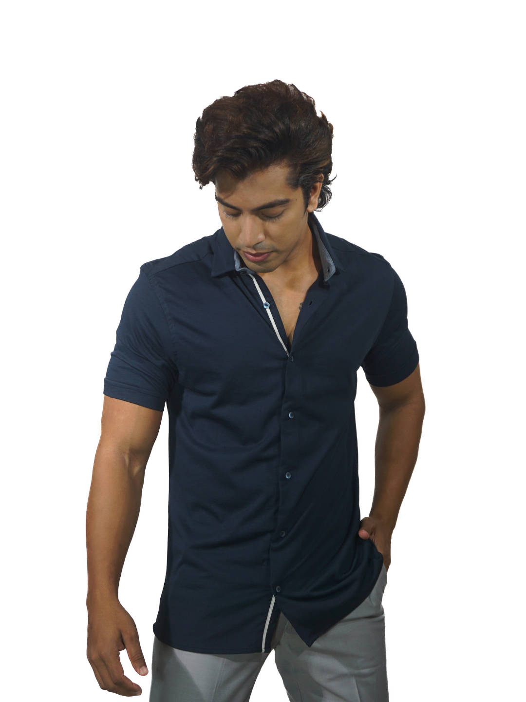 Supima Navy Short Sleeve Shirt for Men
