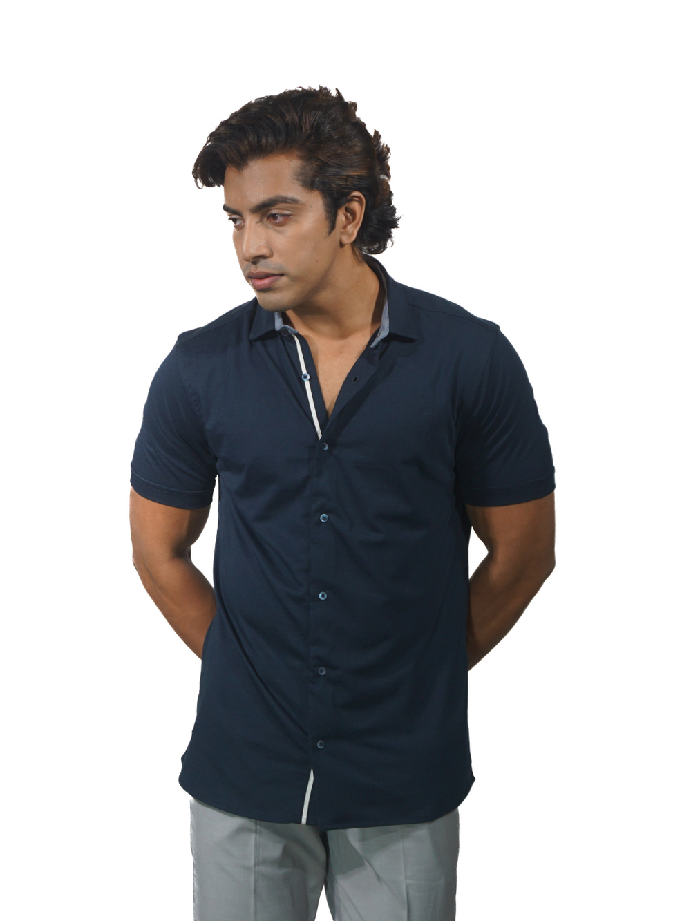 Supima Navy Short Sleeve Shirt for Men