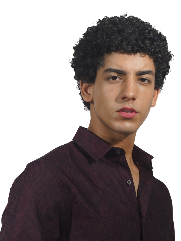 Giza Classic Marron Jacquard Long Sleeve Shirt for men