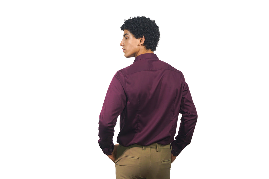 Giza Solid Red Wine Long Sleeve Shirt for Men