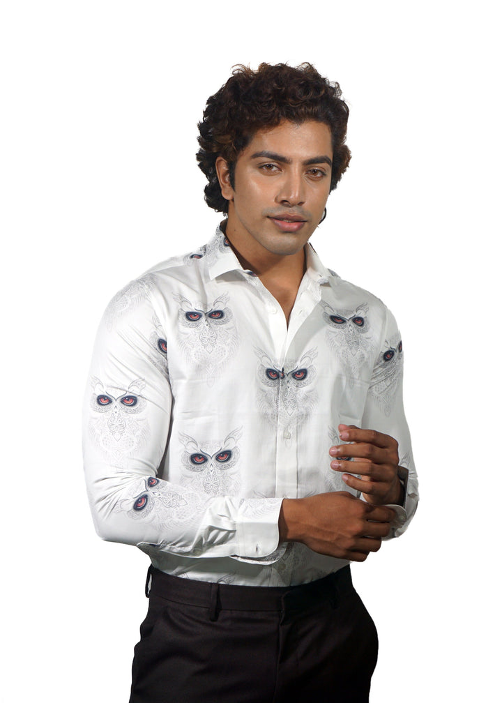 Giza Snow Owl Printed Long Sleeve Shirt for Men