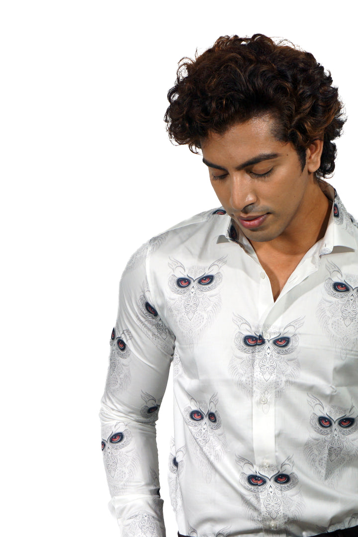 Giza Snow Owl Printed Long Sleeve Shirt for Men