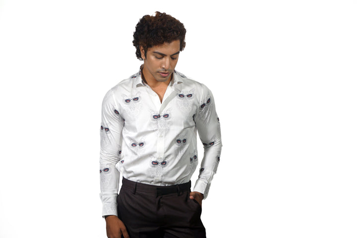 Giza Snow Owl Printed Long Sleeve Shirt for Men