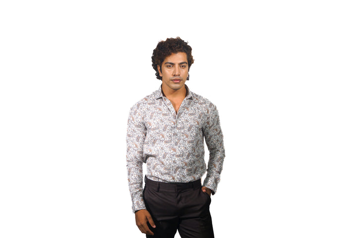 Linen Tadopole Printed Long Sleeve Shirt for Men