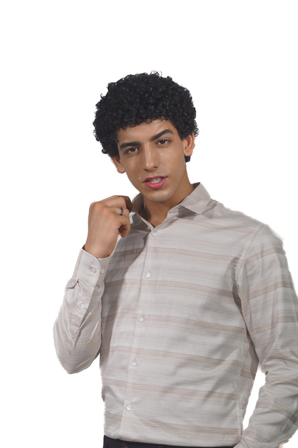 Giza Brown Engineered Stripe Long Sleeve Shirt for Men